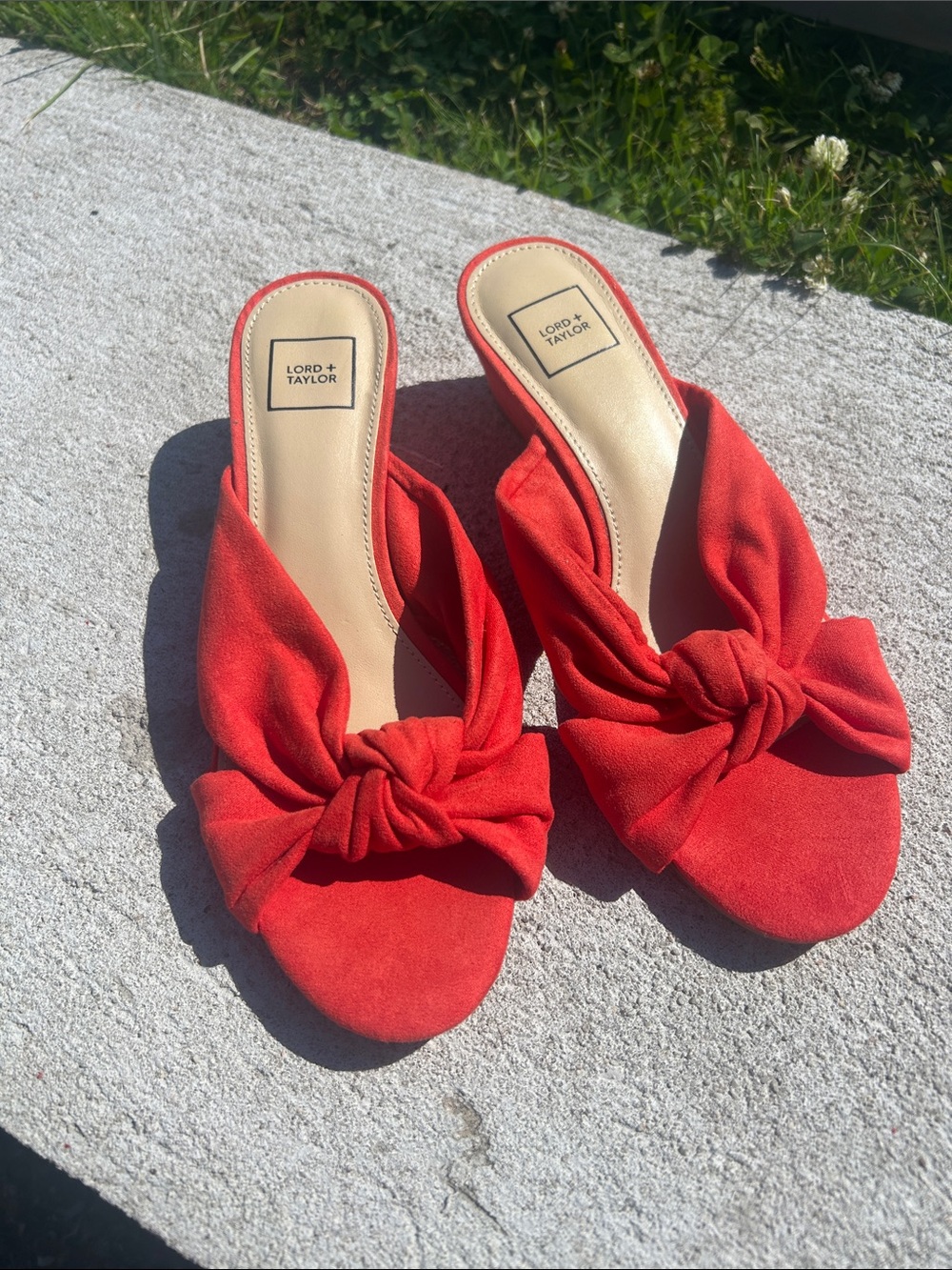 Lord & Taylor Red Knot-Front Slip-On Mules